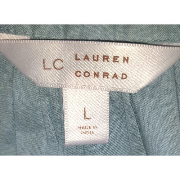 Lauren Conrad Pastel Blue Smock Top Sz L Silver Embellished Square Neck Boho - Picture 8 of 16